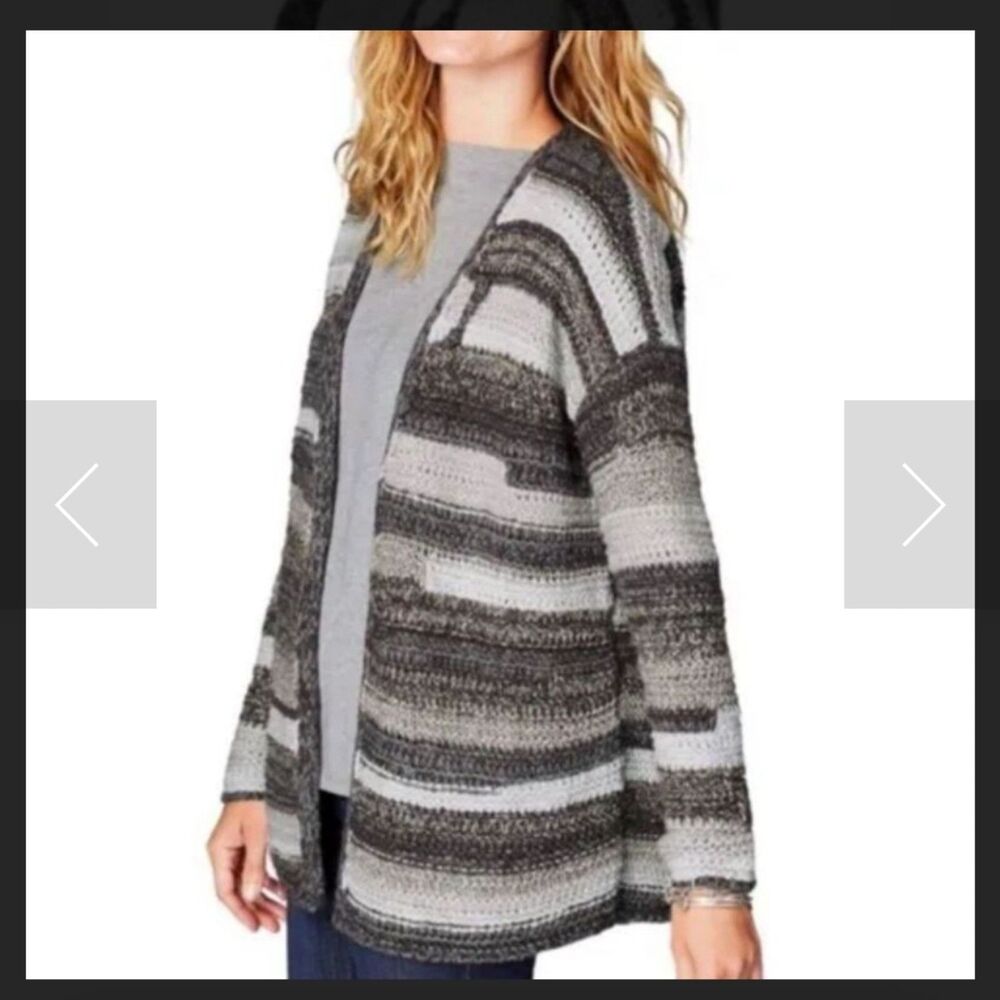 J. Jill Cardigan Sweater Petite XL Intarsia Gray Striped Chuncky Knit *READ*